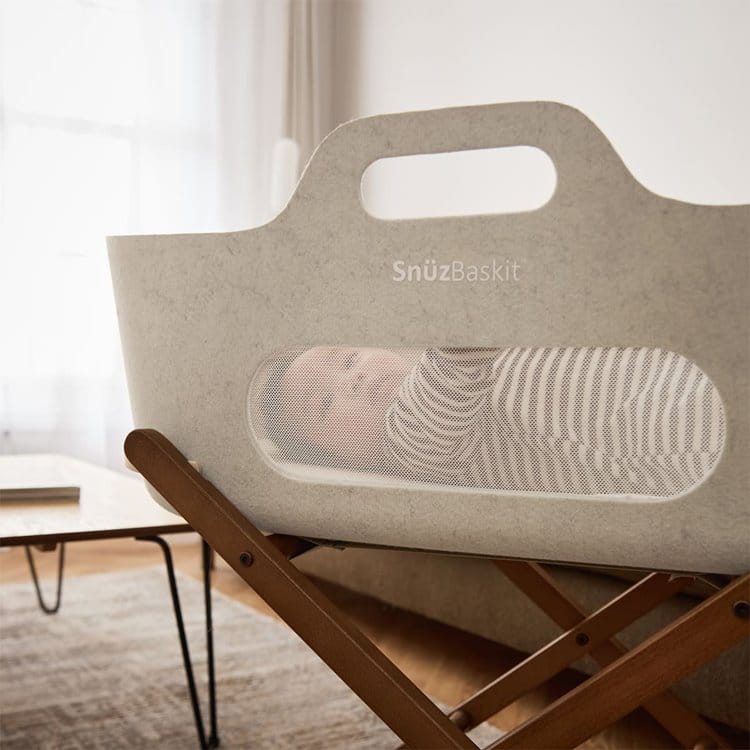 SnuzBaskit Barley Moses Basket & Walnut Stand - Image 3