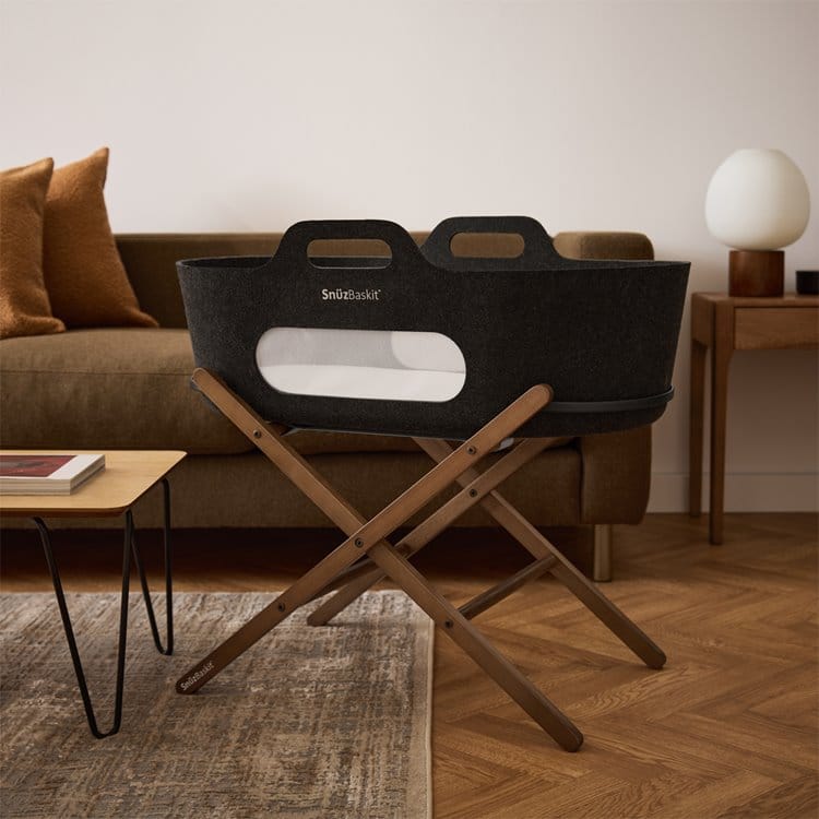 SnuzBaskit Graphite Moses Basket & Walnut Stand - Image 6